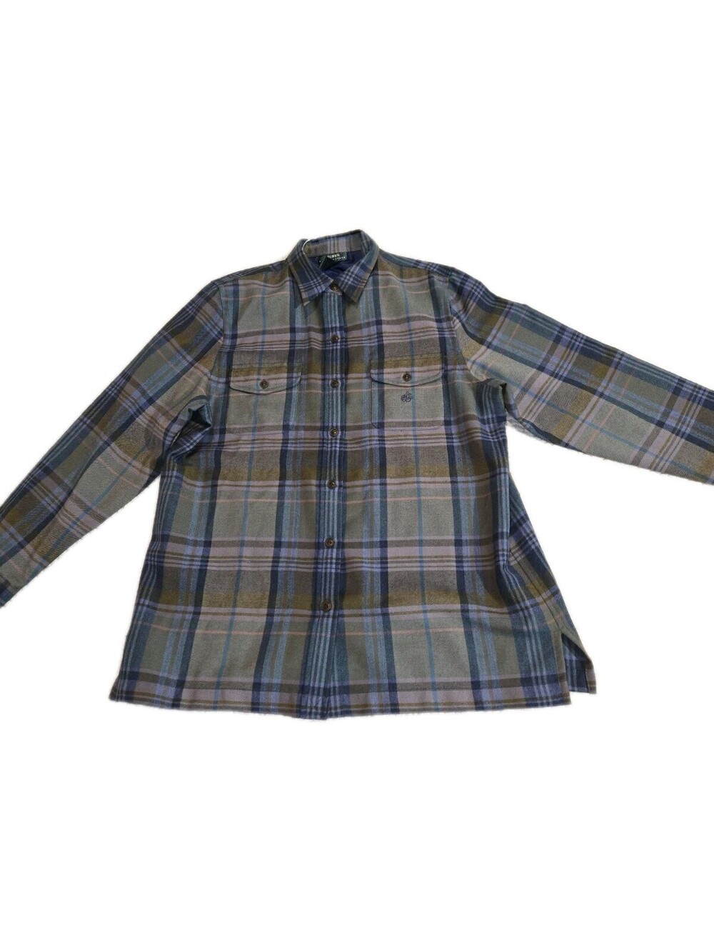 Lauren Ralph Lauren Shirt Mens Large Blue Plaid Wool Button Front Pockets